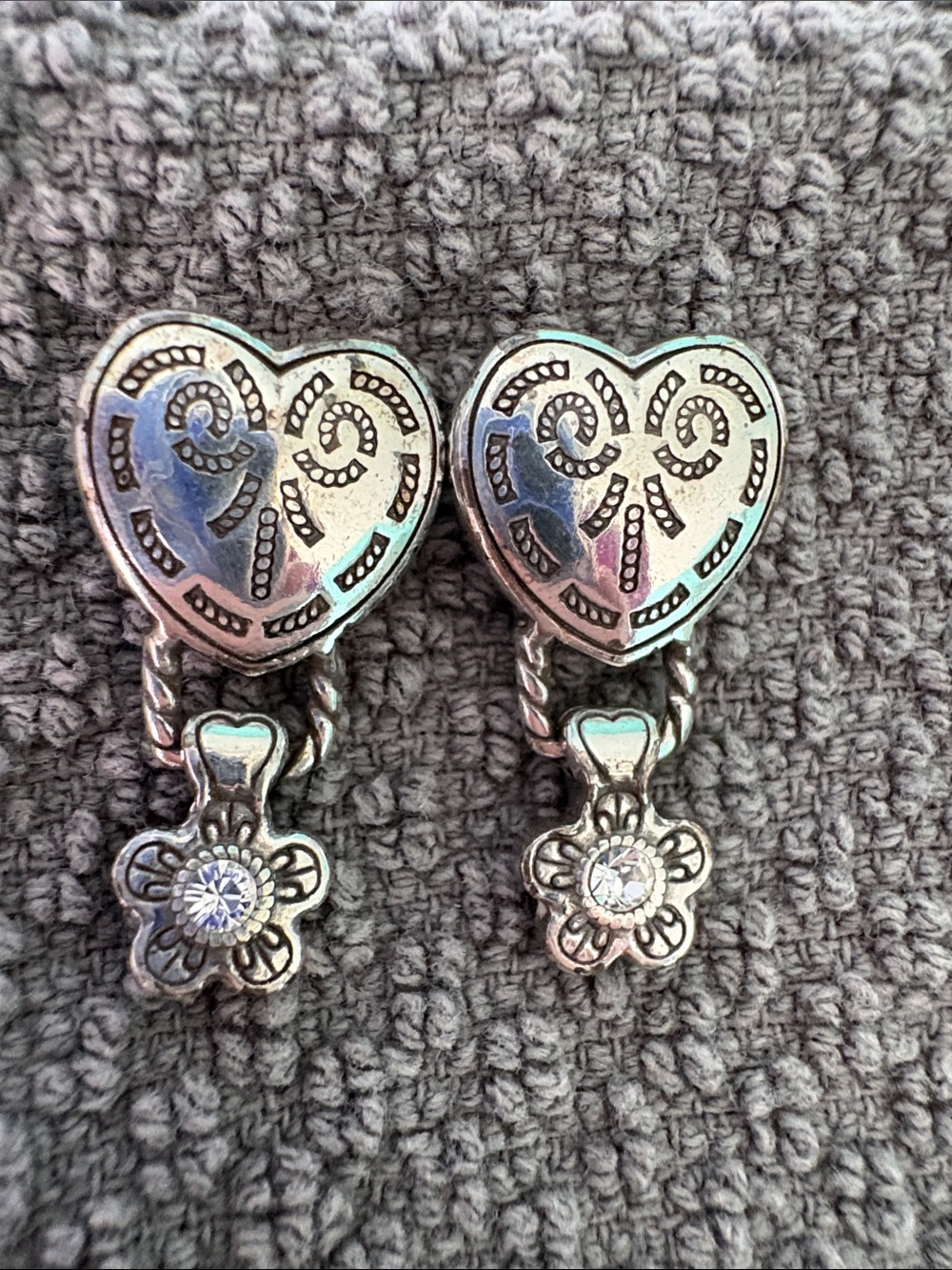 Brighton Silver Heart Drop Earrings with Crystal Flower